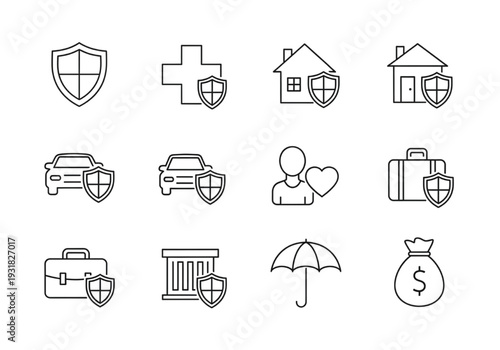 Medical and life insurance line icons for healthcare services
