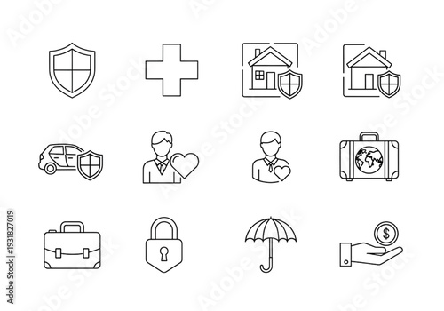 Insurance coverage vector icons for financial and risk management

