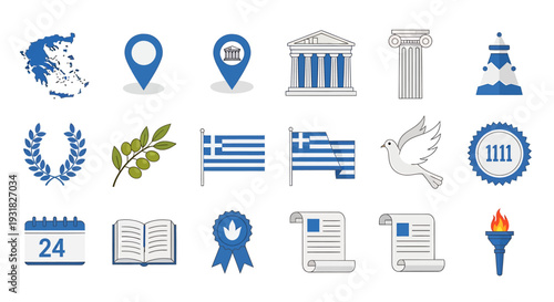Greek Culture Symbols And Icons Collection.