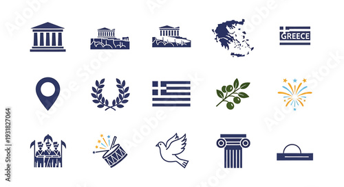 Greek Landmarks Icon Set Main Subject.