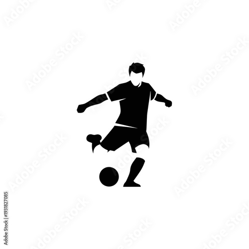Dynamic Minimal Black Silhouette Logo of a Football Player Kicking a Ball – Vector Icon Representing Sports, Competition, and Athletic Activity