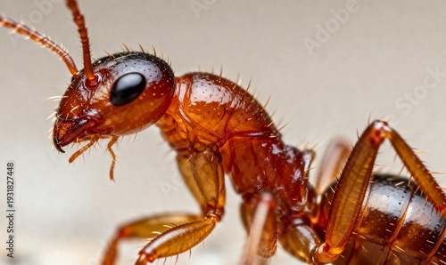 Extreme Macro Close-up of Red Ant Showing Detailed Body Texture and Anatomy