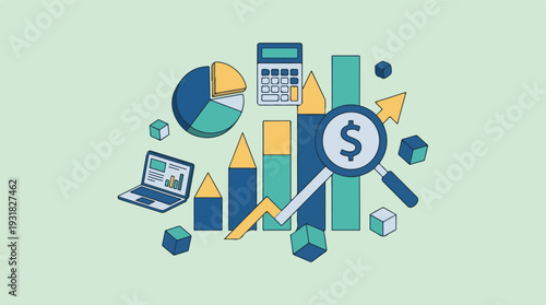 Financial Data Analysis, Business Growth, and Investment Concept Illustration