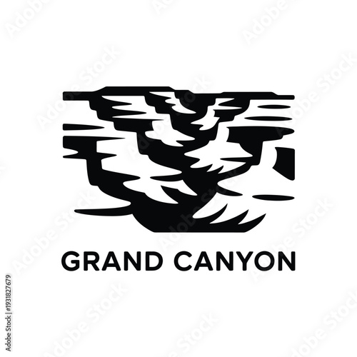 Stylized black and white illustration of the grand canyon with text label