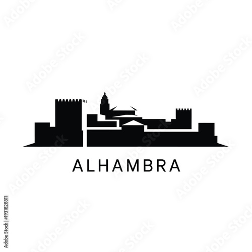 Black silhouette of the alhambra palace and gardens in granada