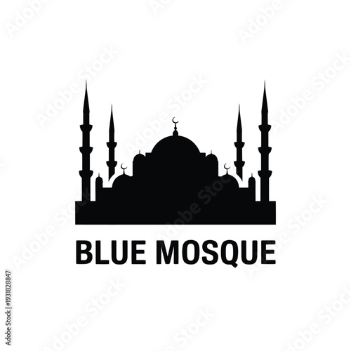A striking silhouette of the blue mosque with accompanying text