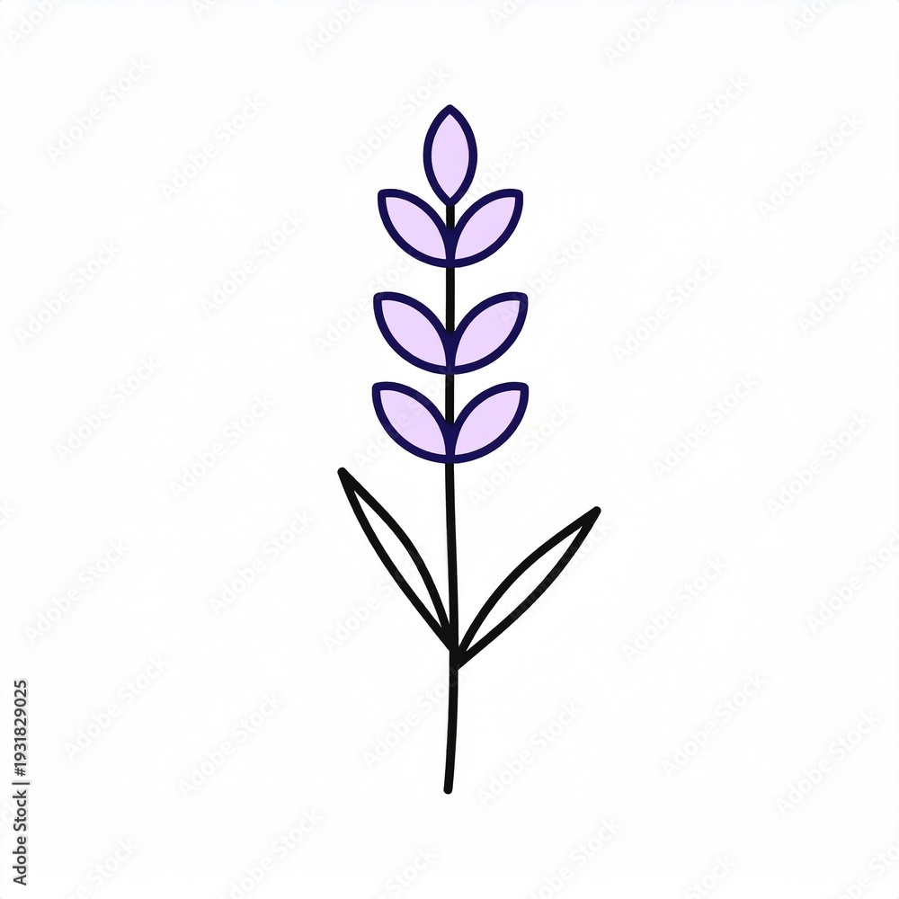 Fototapeta premium Purple lavender flower illustration, simple line art, minimalistic design