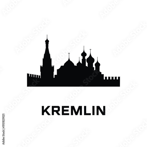 Silhouette of the kremlin in moscow with text identifying the landmark