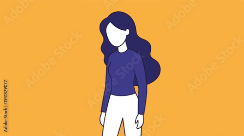 Minimalist vector illustration of a young woman with long hair