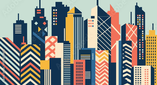 Colorful City Skyline Illustration.