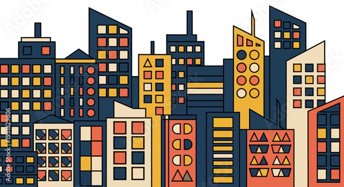 Colorful City Buildings Illustration.