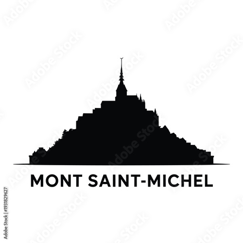 Mont saint michel silhouette with text on a white background