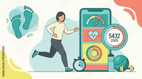 Digital health app tracking woman's fitness journey with exercise data