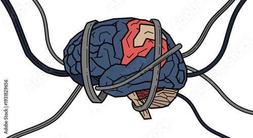 Human Brain with Cables.