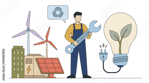 Sustainable Energy Solutions with Technician and Renewable Technology