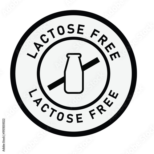 Lactose free product label with milk bottle icon