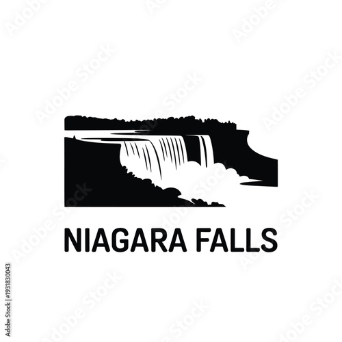 Striking black silhouette of niagara falls with text below