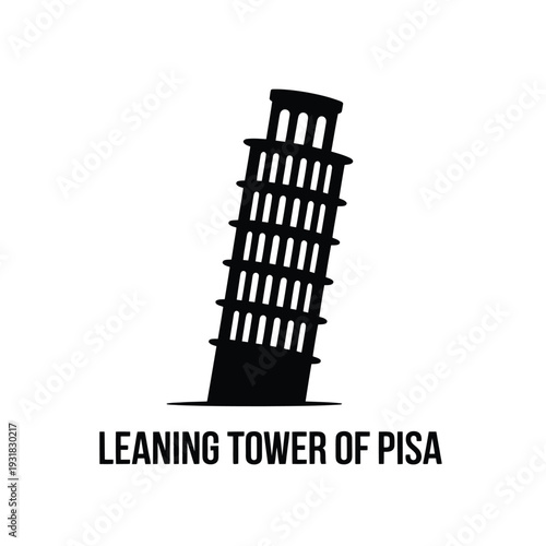 A simple black silhouette illustration of the leaning tower of pisa
