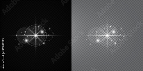 Glowing Star Light Effect with Sparkle Rays and Lens Flare on Transparent Background