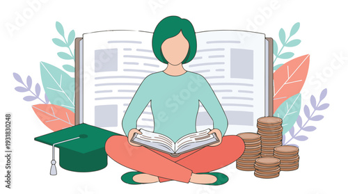 Student reading book, symbolizing education, finance, and academic achievement