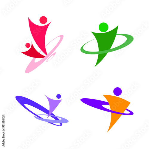 Set Of Abstract Colorful Human Logos Representing Success And Wellness