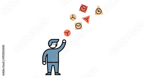 Man throwing business icons.