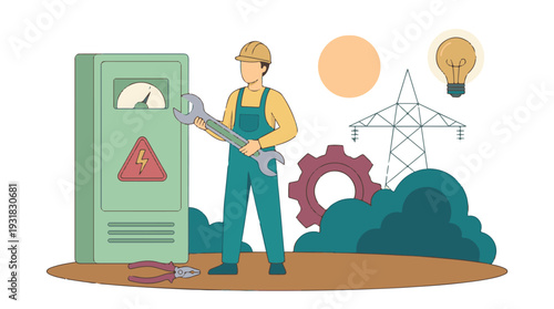 Electrician or engineer performing maintenance on electrical power system