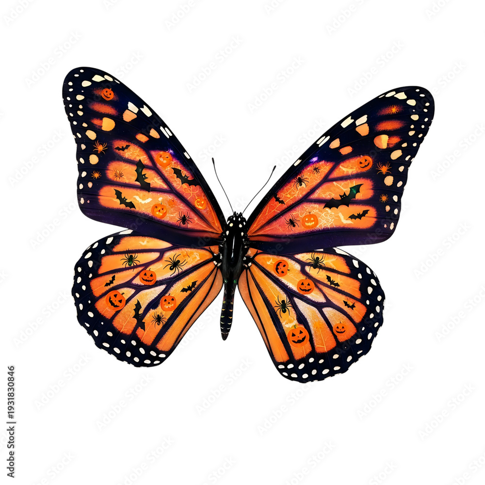 Obraz premium A monarch butterfly with vibrant orange wings spreads its wings in full flight from a close-up viewpoint