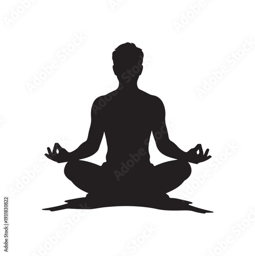 Silhouette of Contemplation: A solitary figure, silhouetted against a plain background, embodies the art of yoga through a pose of meditation, showcasing inner peace and mindfulness.