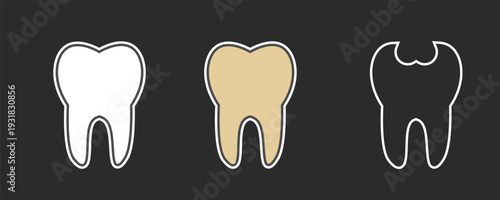 Comparison Of Healthy Discolored And Decayed Tooth Icons For Dentistry