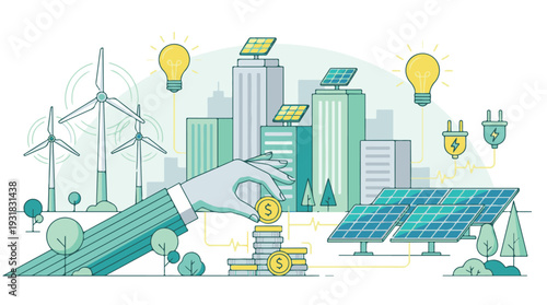 Investing in Green Energy for Sustainable Smart Cities Illustration