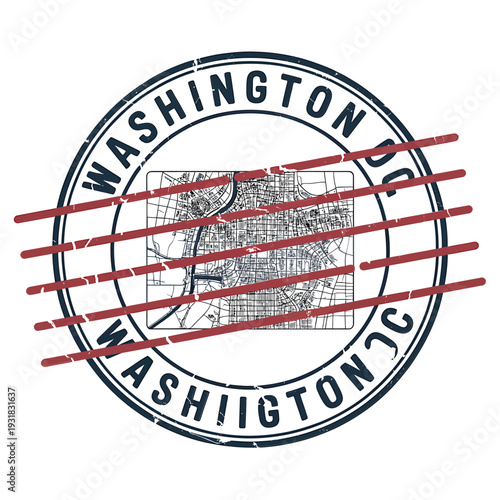 Vintage style circular stamp featuring a map of washington dc