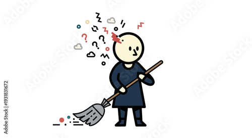 Confused Person Holding Broom.