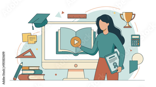 Online Education Concept with Student and Digital Learning Tools