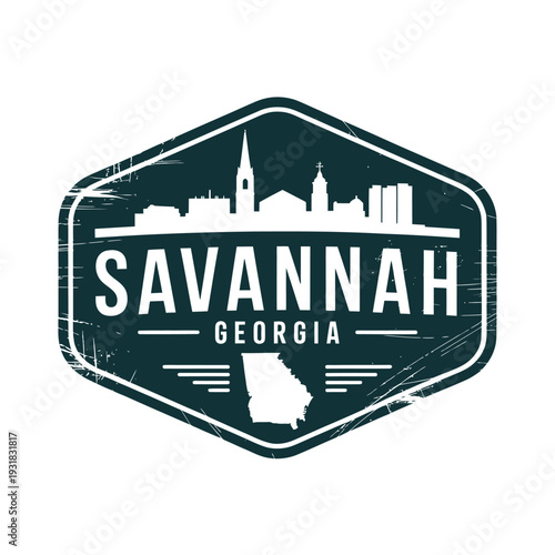 Savannah georgia a vintage style emblem with city skyline and state