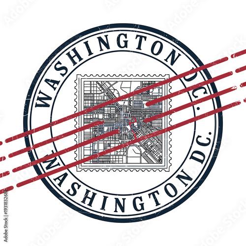 Vintage style stamp depicting a map of washington d c with patriotic elements