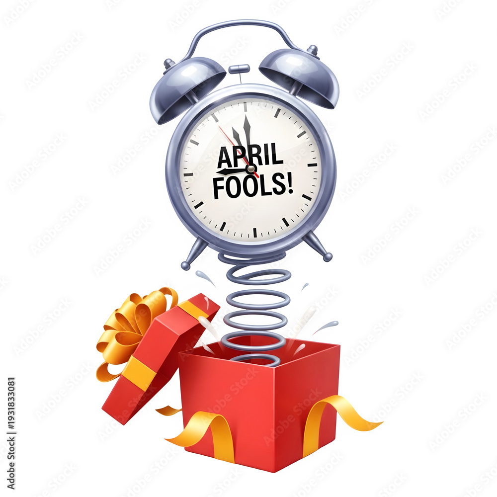 Fototapeta premium April fools alarm clock isolated on transparent background