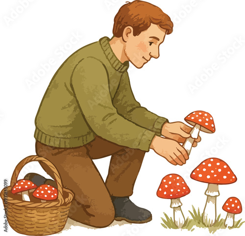 Man Picking Mushrooms vectors