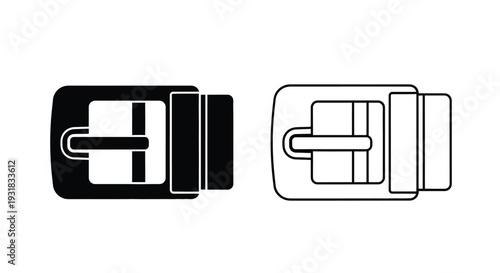 Two depictions of a belt buckle in filled and outline styles