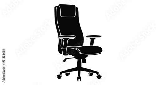 Silhouette of a modern office chair with a high back and armrests