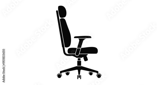 A minimalist silhouette of a modern office chair in black