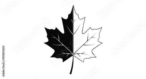 Stylized maple leaf with black and white split contrast design