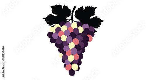 Stylized illustration of a bunch of grapes in shades of purple and yellow