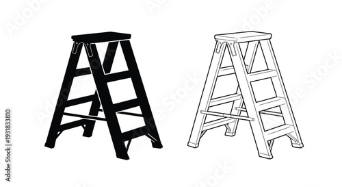 Two stepladders a black silhouette and a detailed line drawing