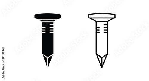 Two nail icons one filled and one outlined depicted in a simple style