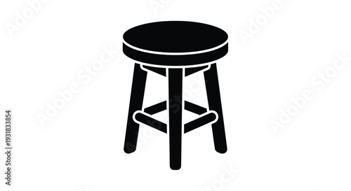 Simple black silhouette of a wooden stool with four legs and footrest