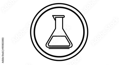 Simple line drawing of an erlenmeyer flask inside a circular frame