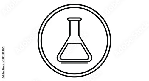 Simple line drawing of a conical flask within a circular frame