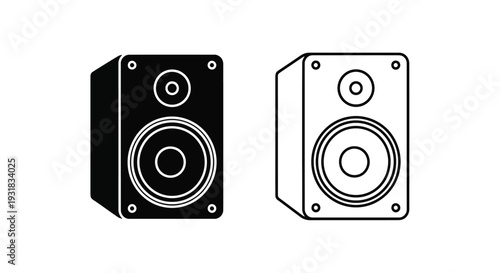 Two black and white speaker icons front view with circular details