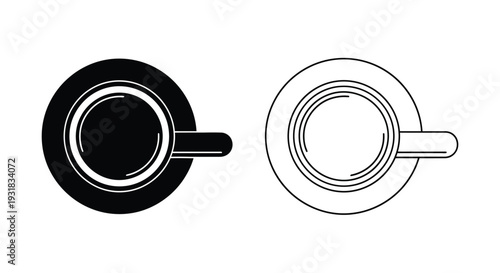 Coffee cup illustration a filled and outlined top down view